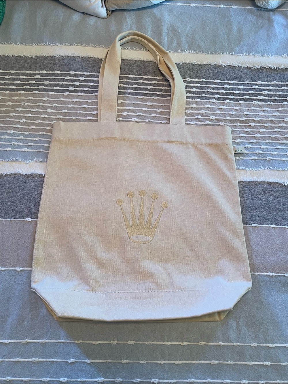 Rolex Cream Canvas Tote with Embroidered Crown Emblem - Picture 2 of 9